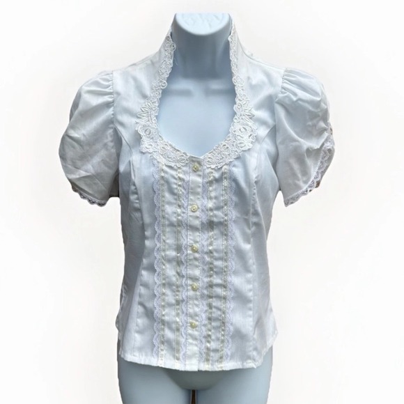 Jessica's Gunnies Tops - Jessica's Gunnies VTG Blouse Women 7 White Lace Trim Puff Short Sleeve Prairie